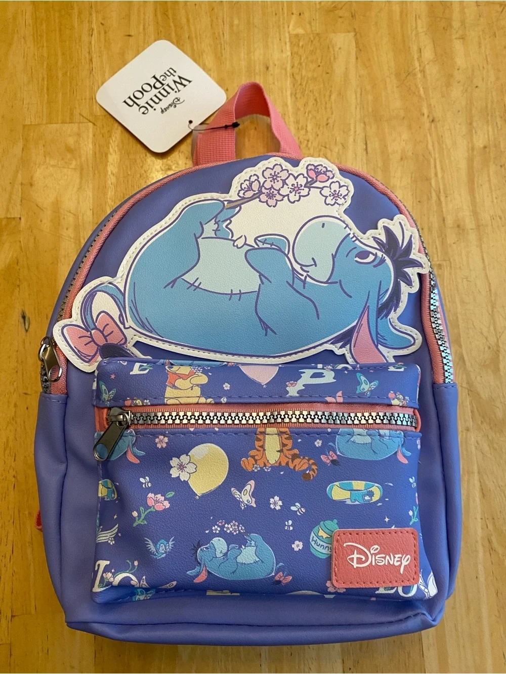 Disney Purple & Pink Eeyore Mini zippered Backpack w front pouch. NWT